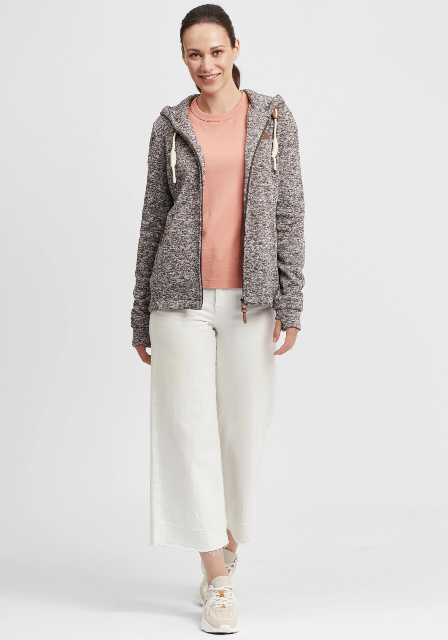 OXMO Sweatjacken Strickfleecejacke Thory Frauen Graumeliert – Bild 3