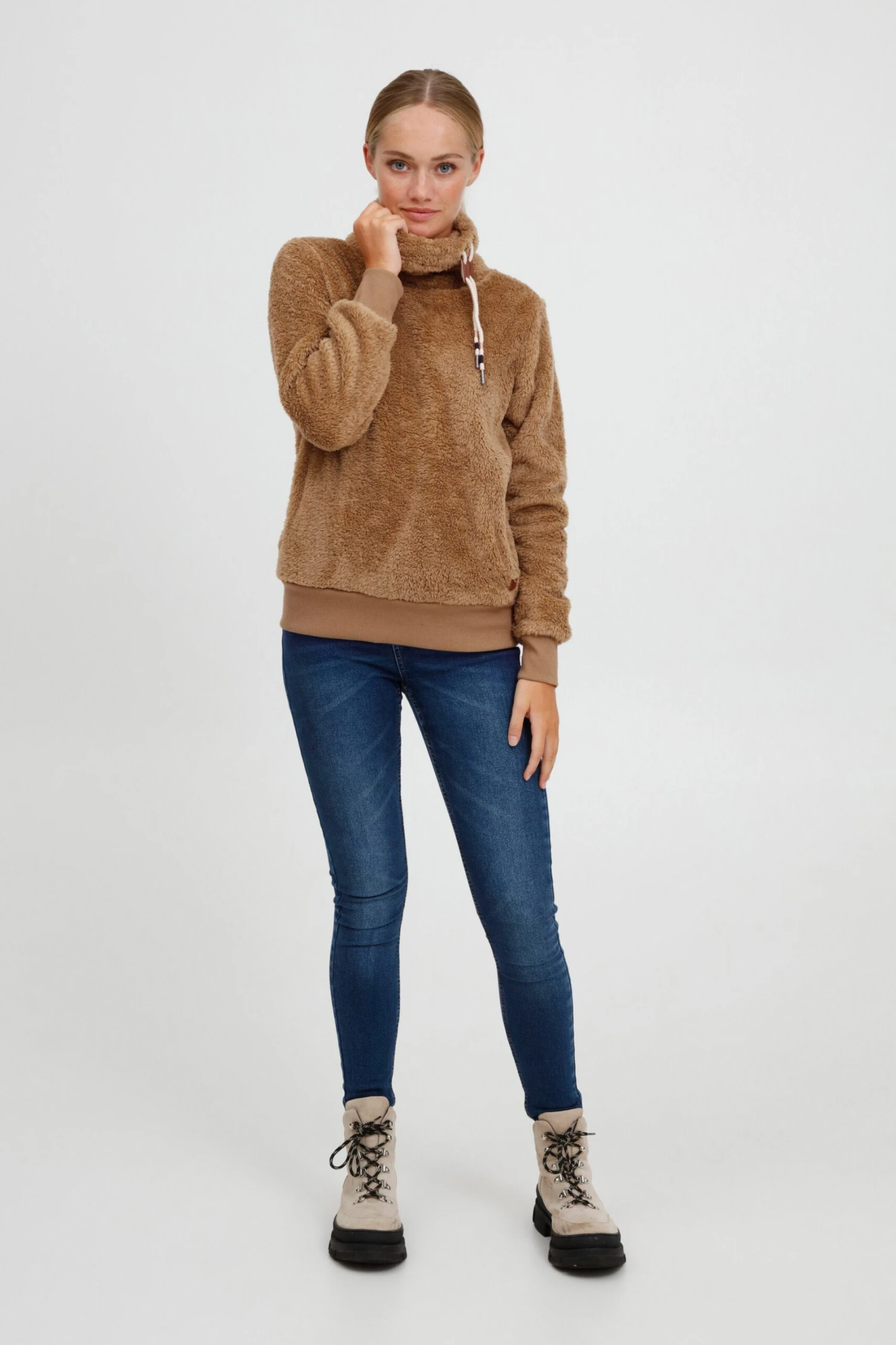 OXMO Pullover Fleecepullover ANNIKI Frauen Braun – Bild 3