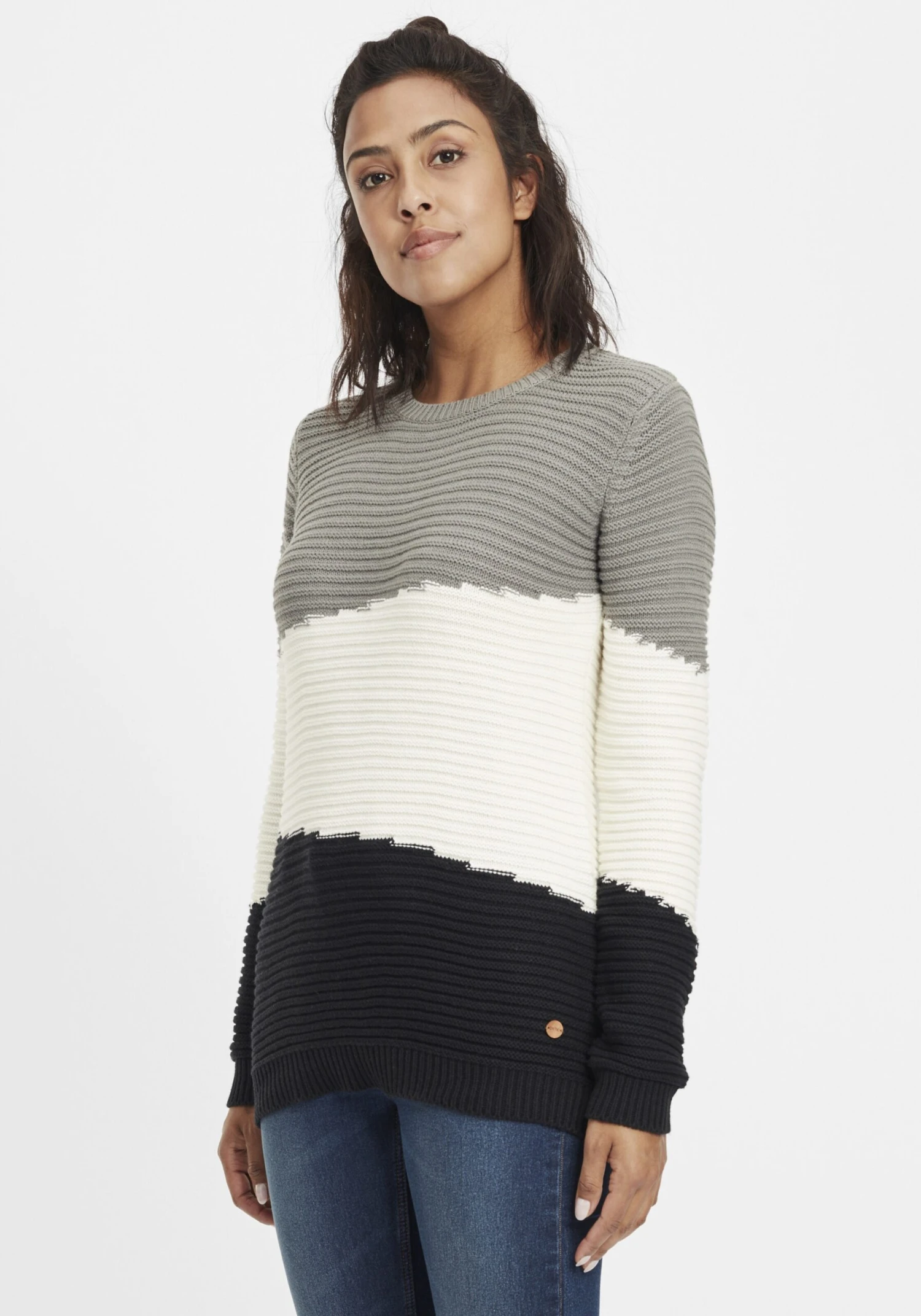 OXMO Feinstrickpullover Pullover Olma Frauen Grau – Bild 2