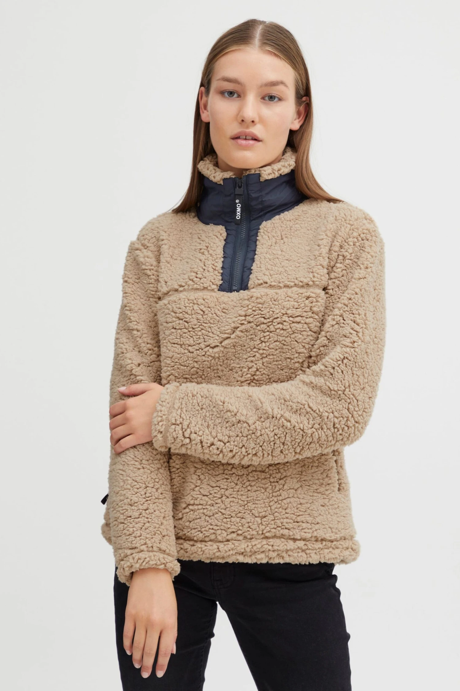 OXMO Pullover Troyer ELINA Frauen Beige – Bild 2
