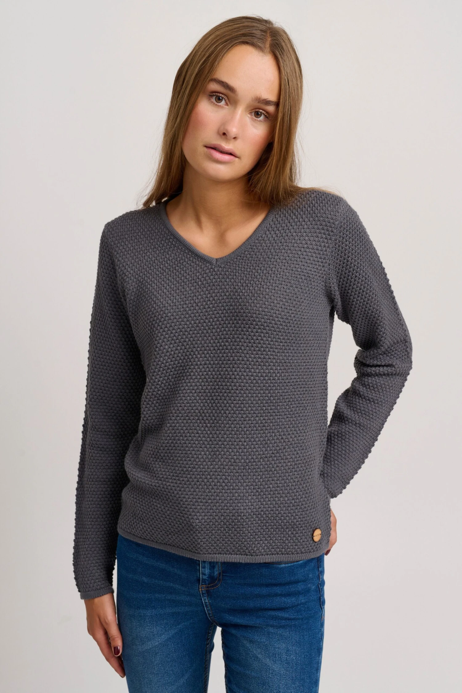 OXMO Pullover Strickpullover HANNA Frauen Grau – Bild 2
