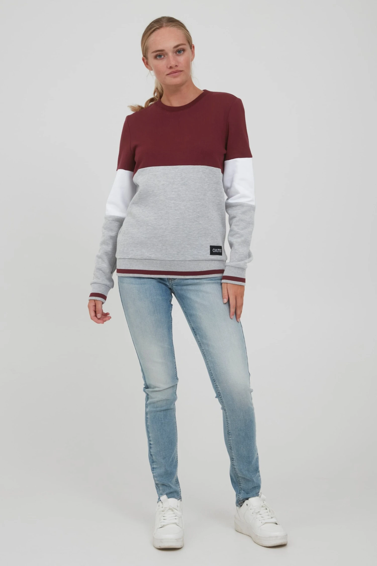 OXMO Sweatshirts Sweatshirt Omaya Frauen Graumeliert / Weinrot – Bild 3