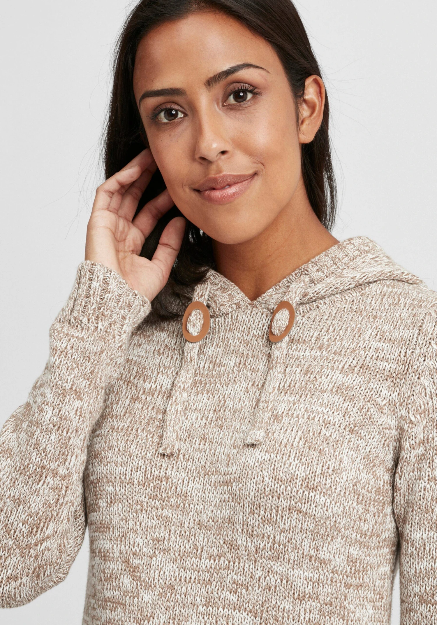 OXMO Kapuzenpullover Strickpullover Philia Frauen Beige – Bild 5