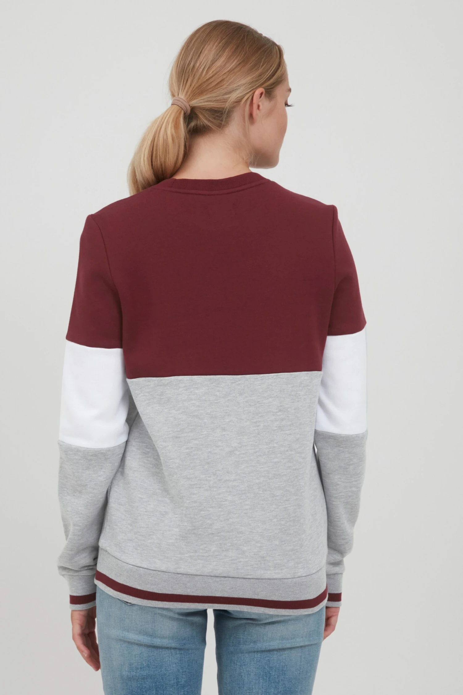 OXMO Sweatshirts Sweatshirt Omaya Frauen Graumeliert / Weinrot – Bild 4