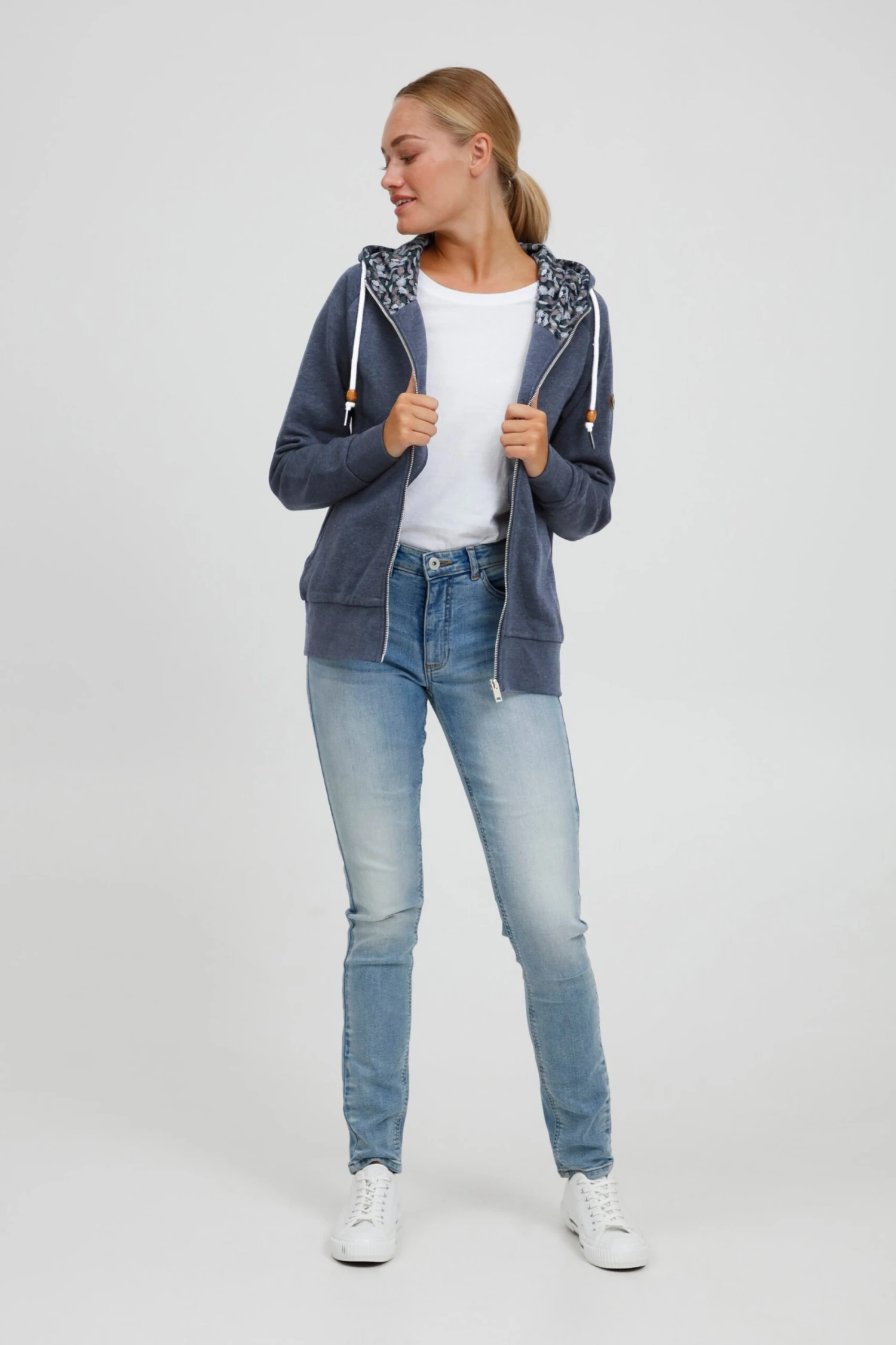 OXMO Sweatjacken Kapuzensweatjacke ULLA Frauen Dunkelblau – Bild 3