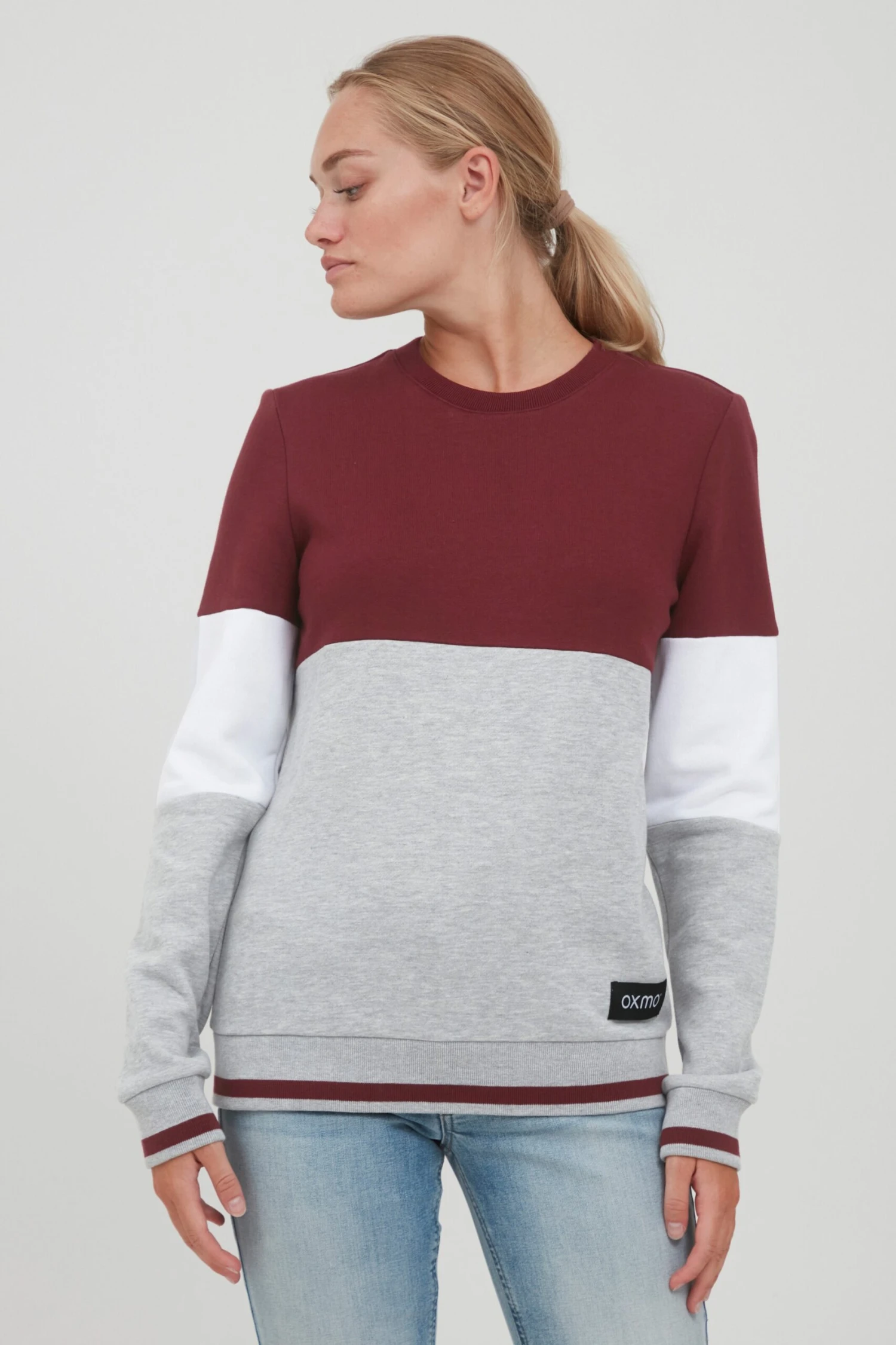 OXMO Sweatshirts Sweatshirt Omaya Frauen Graumeliert / Weinrot – Bild 2