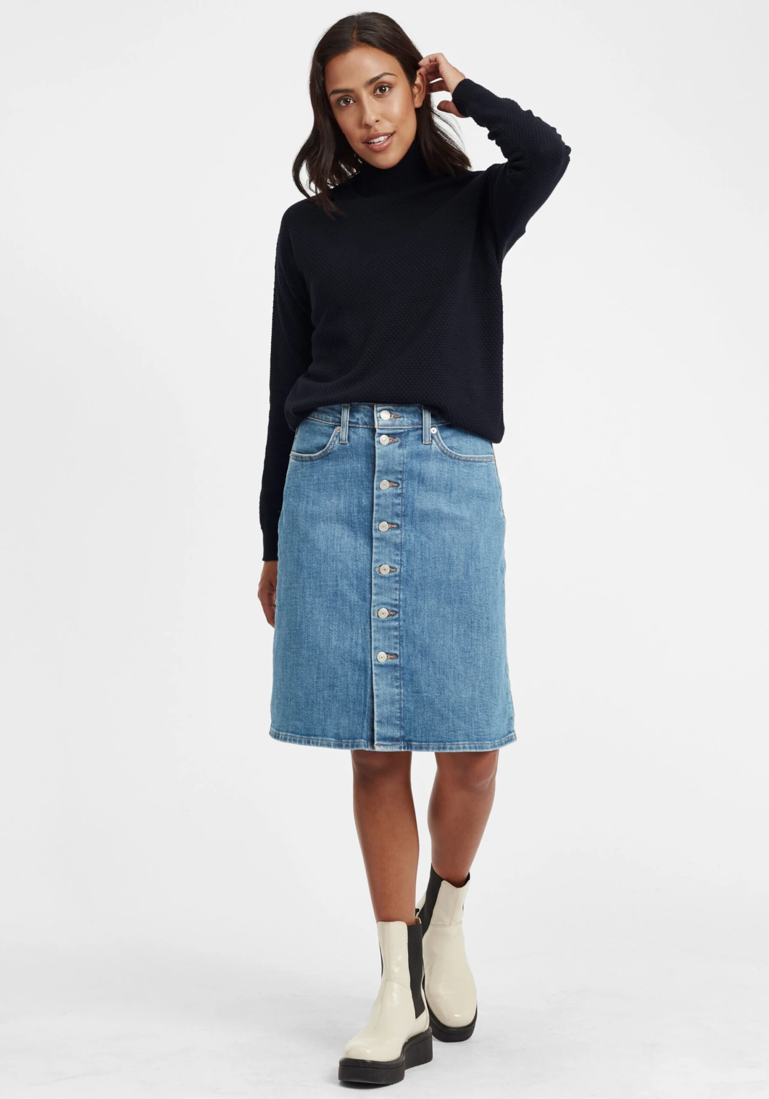 OXMO Strickjacken Rollkragenpullover Sina Frauen Blau – Bild 3