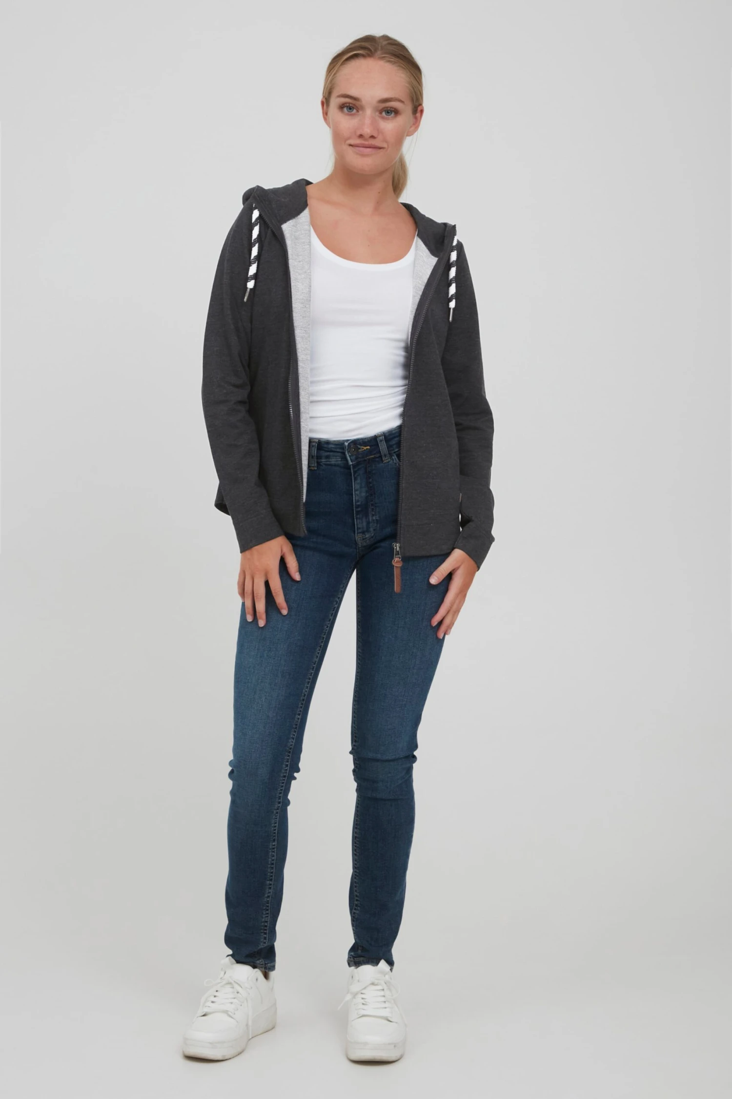 OXMO Sweatjacken Kapuzensweatjacke WANDA Frauen Dunkelgrau – Bild 3