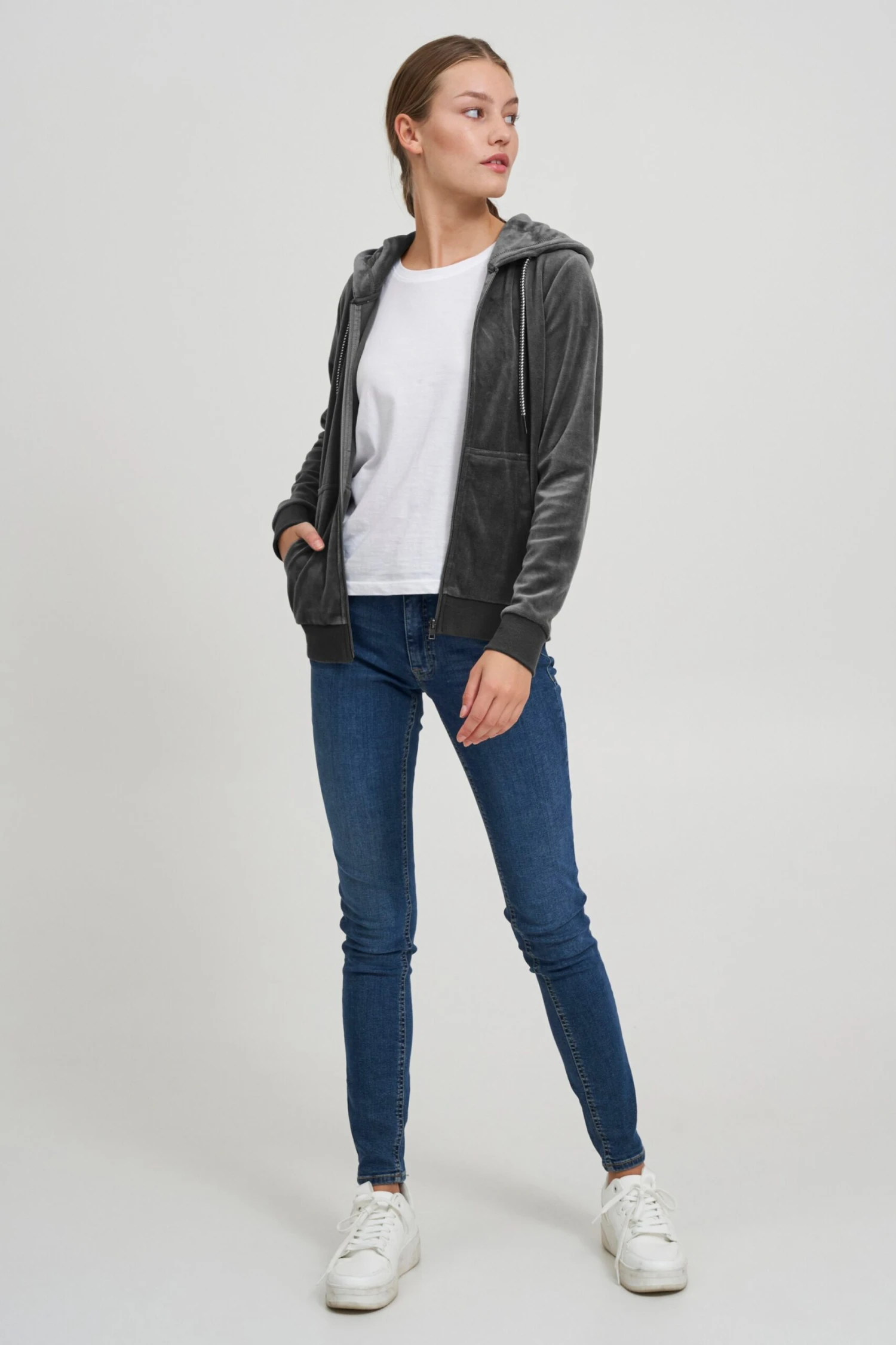 OXMO Sweatjacken Kapuzensweatjacke NICKY Frauen Grau / Dunkelgrau – Bild 3