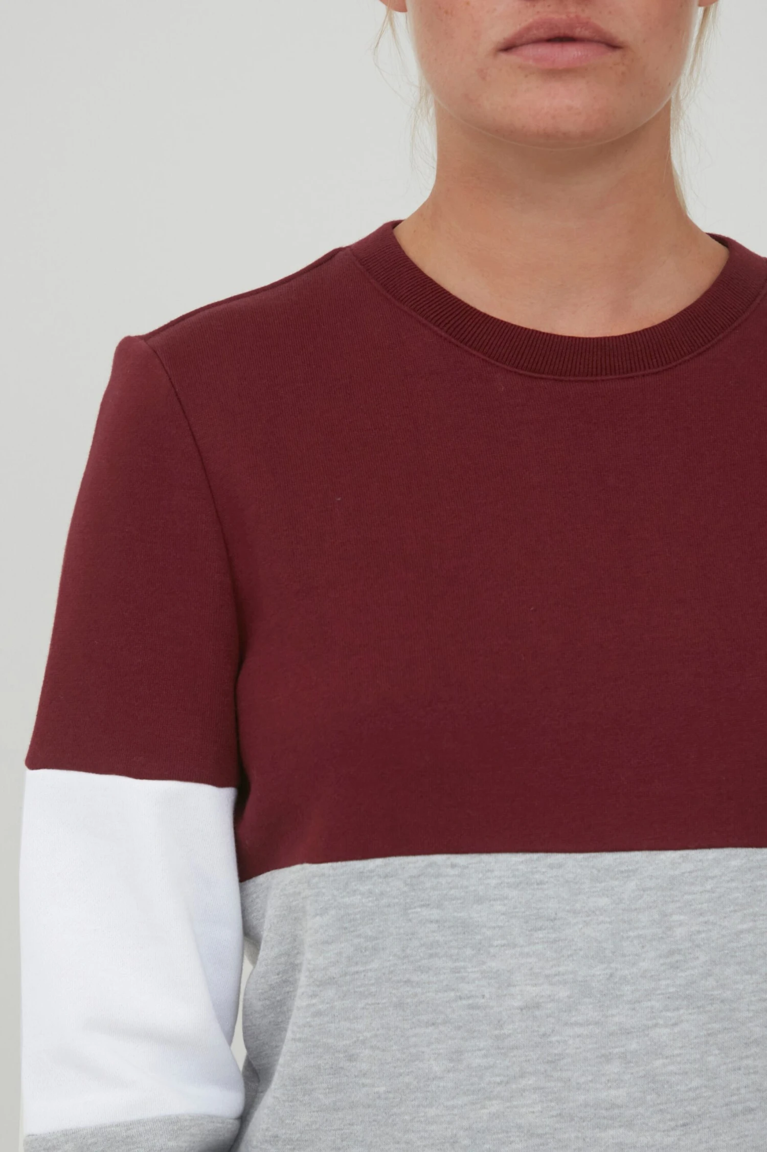 OXMO Sweatshirts Sweatshirt Omaya Frauen Graumeliert / Weinrot – Bild 5