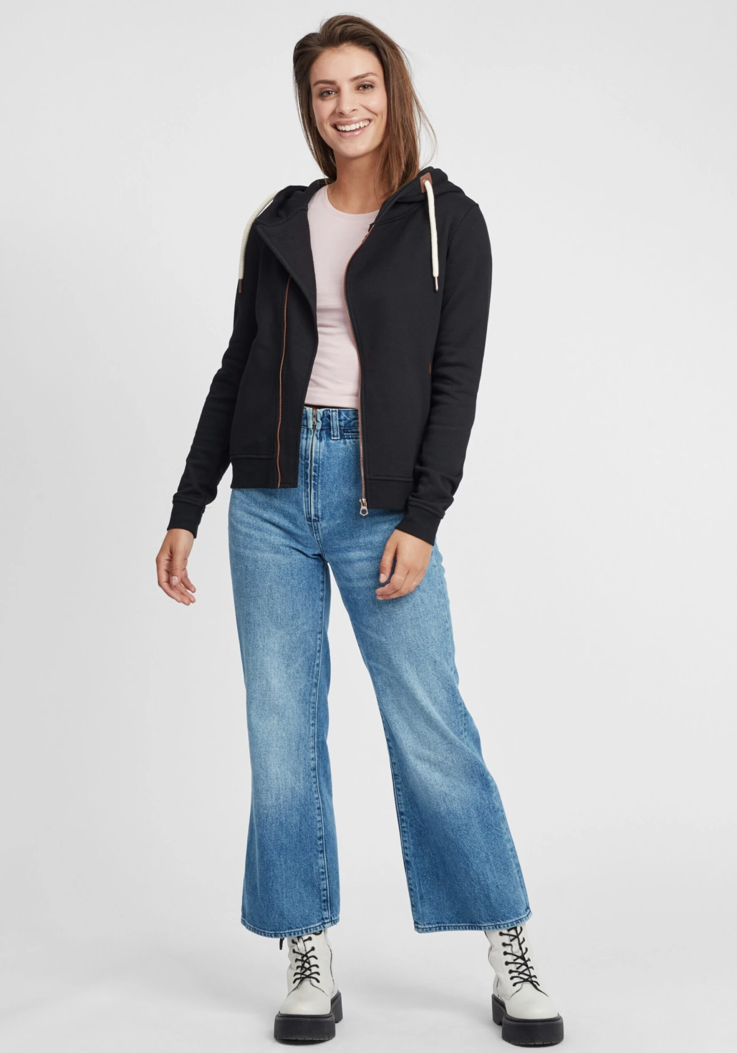 OXMO Sweatjacken Kapuzensweatjacke Vicky Zip-Hood Frauen Schwarz – Bild 3