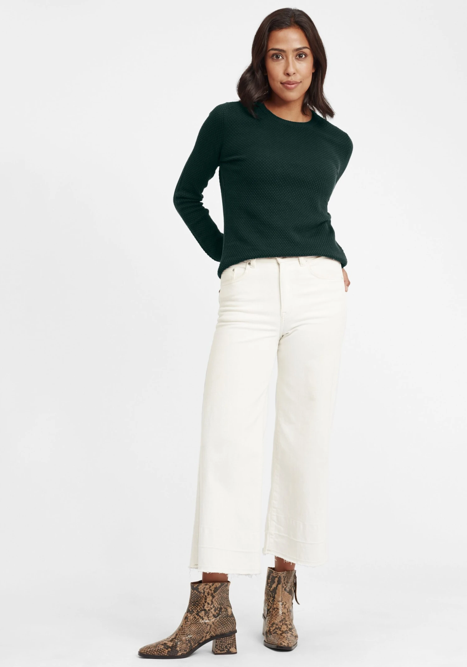 OXMO Feinstrickpullover Strickpullover Sarah Frauen Tanne – Bild 3