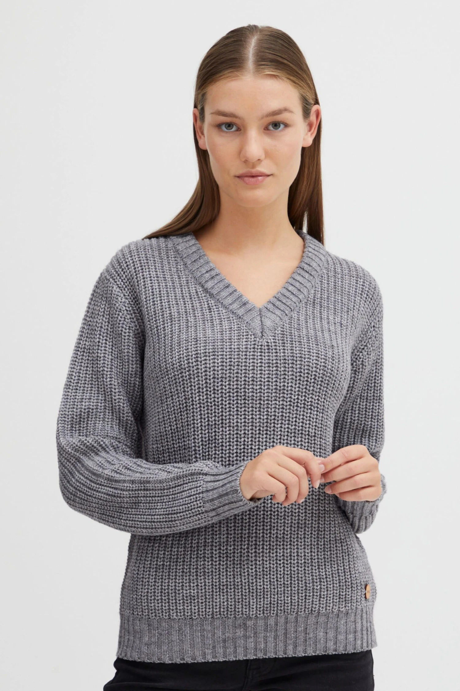 OXMO Basic Pullover Strickpullover Frauen Graumeliert – Bild 5