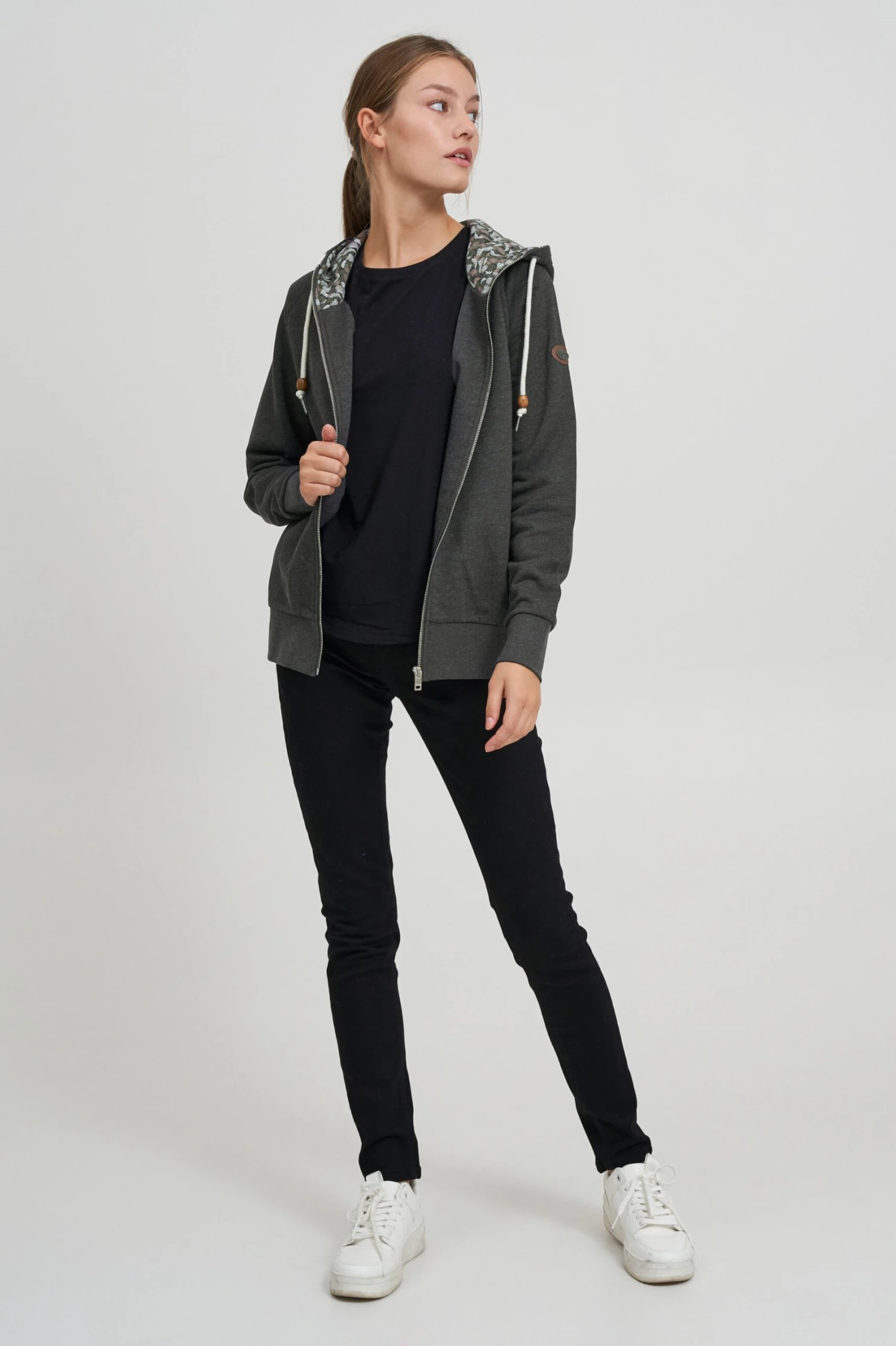 OXMO Sweatjacken Kapuzensweatjacke ULLA Frauen Dunkelgrau – Bild 3