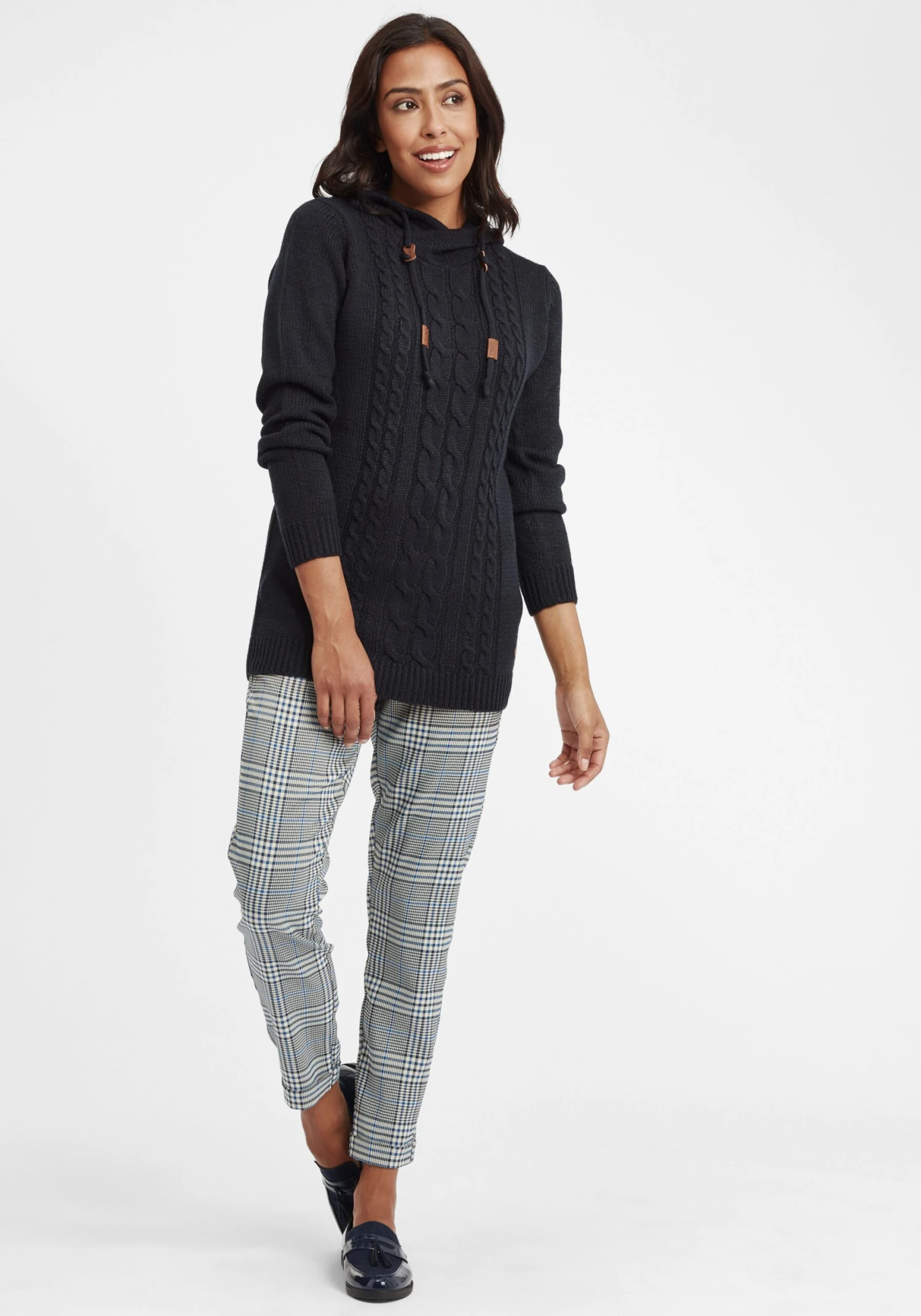 OXMO Kapuzenpullover Strickpullover Cable Frauen Schwarz – Bild 3