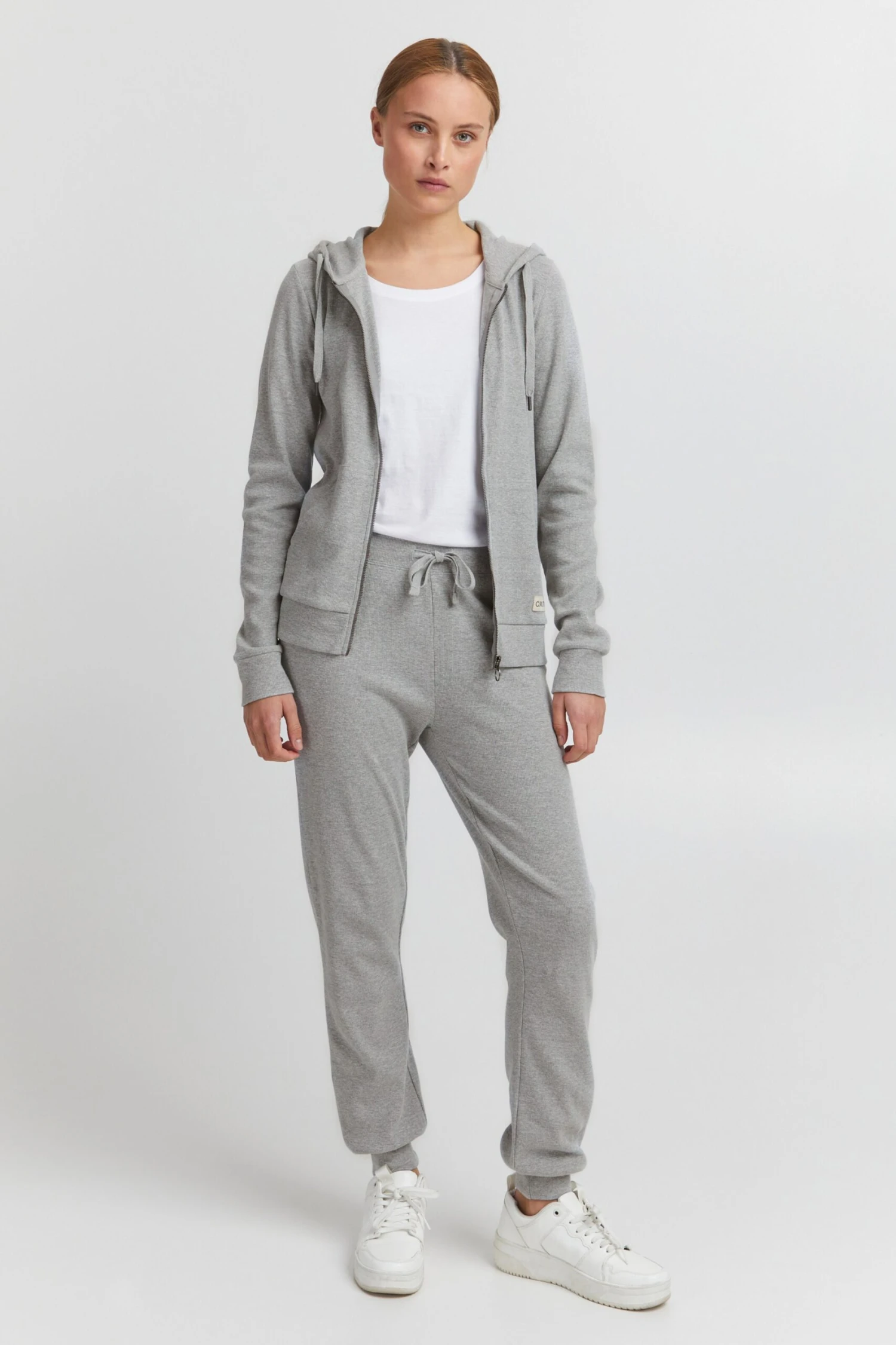 OXMO Sweatjacken Kapuzensweatshirtjacke Lova Frauen Hellgrau – Bild 3
