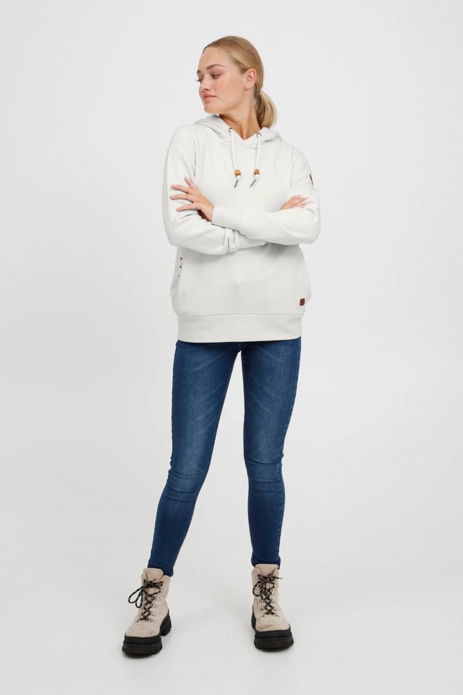 OXMO Pullover Kapuzenpullover ULRIKA Frauen Beige – Bild 3