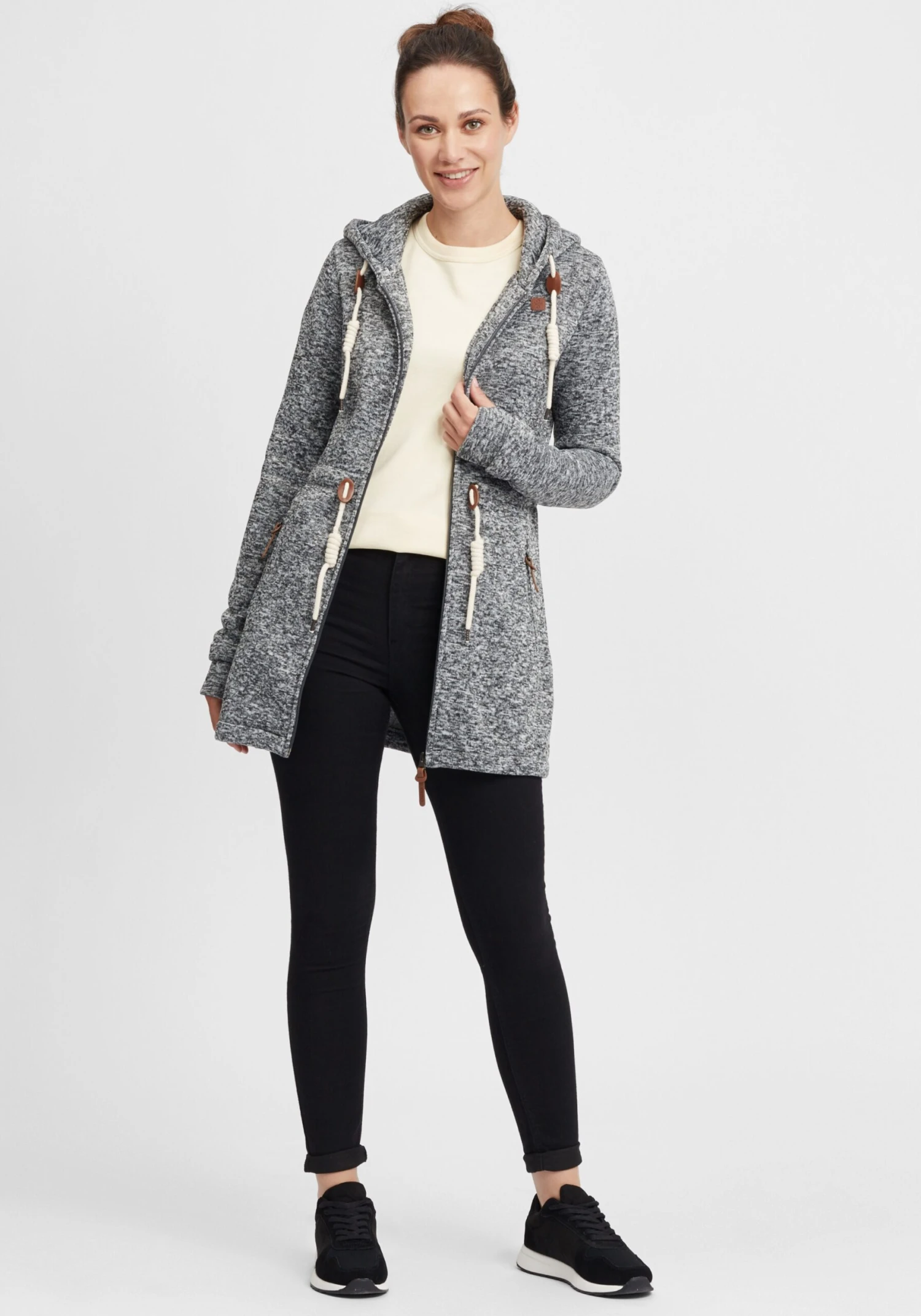 OXMO Sweatjacken Strickfleecejacke Thora Frauen Grau – Bild 3