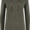 OXMO Kapuzenpullover Strickpullover Cable Frauen Oliv