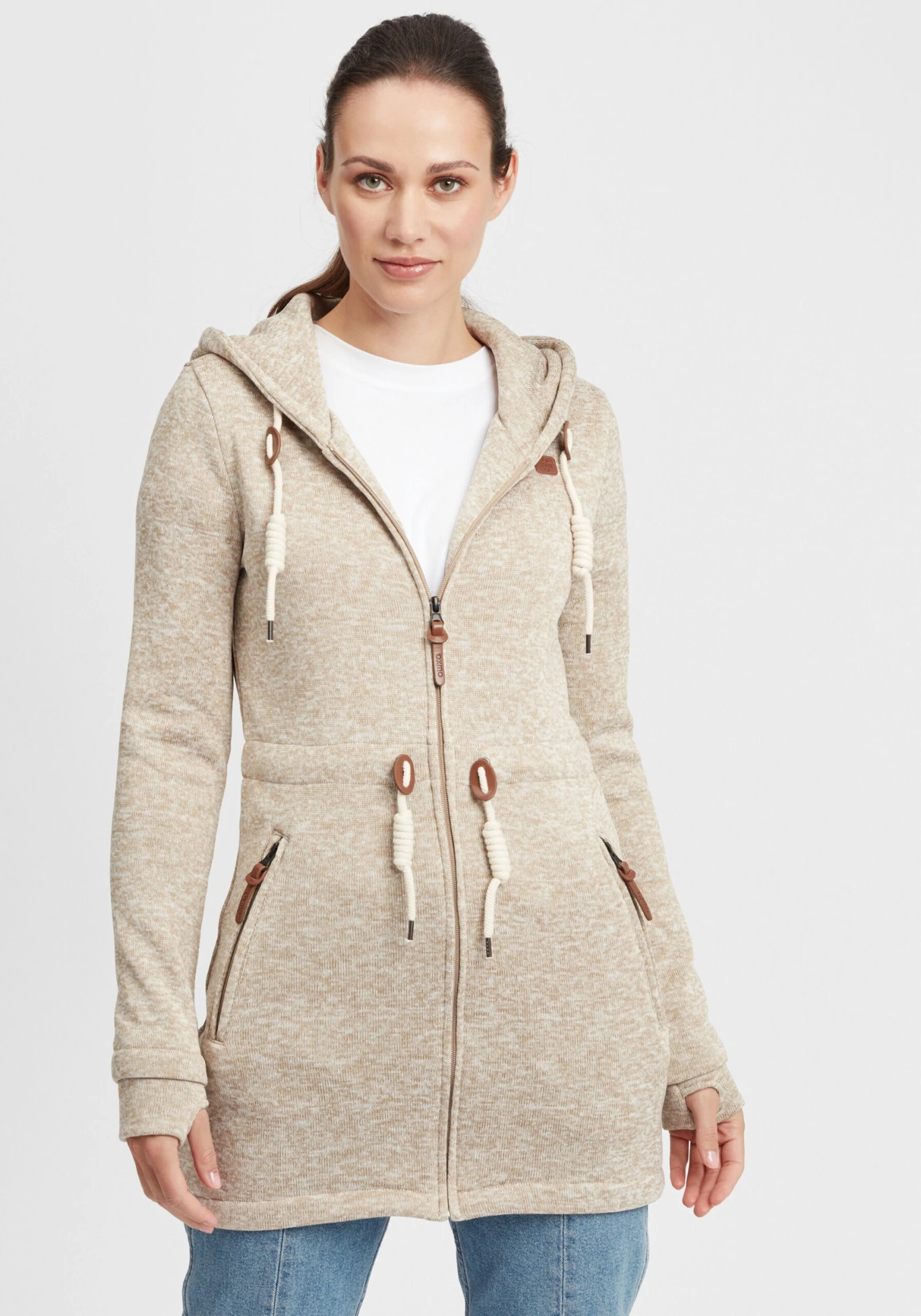 OXMO Sweatjacken Strickfleecejacke Thora Frauen Sand – Bild 2