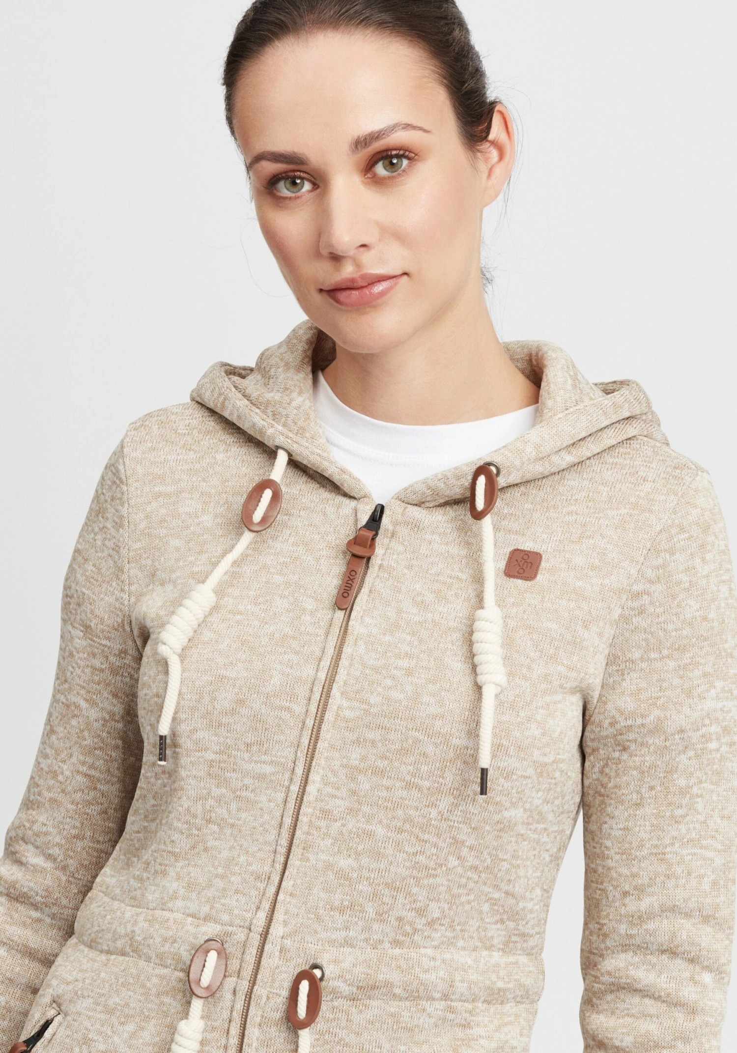 OXMO Sweatjacken Strickfleecejacke Thora Frauen Sand – Bild 5