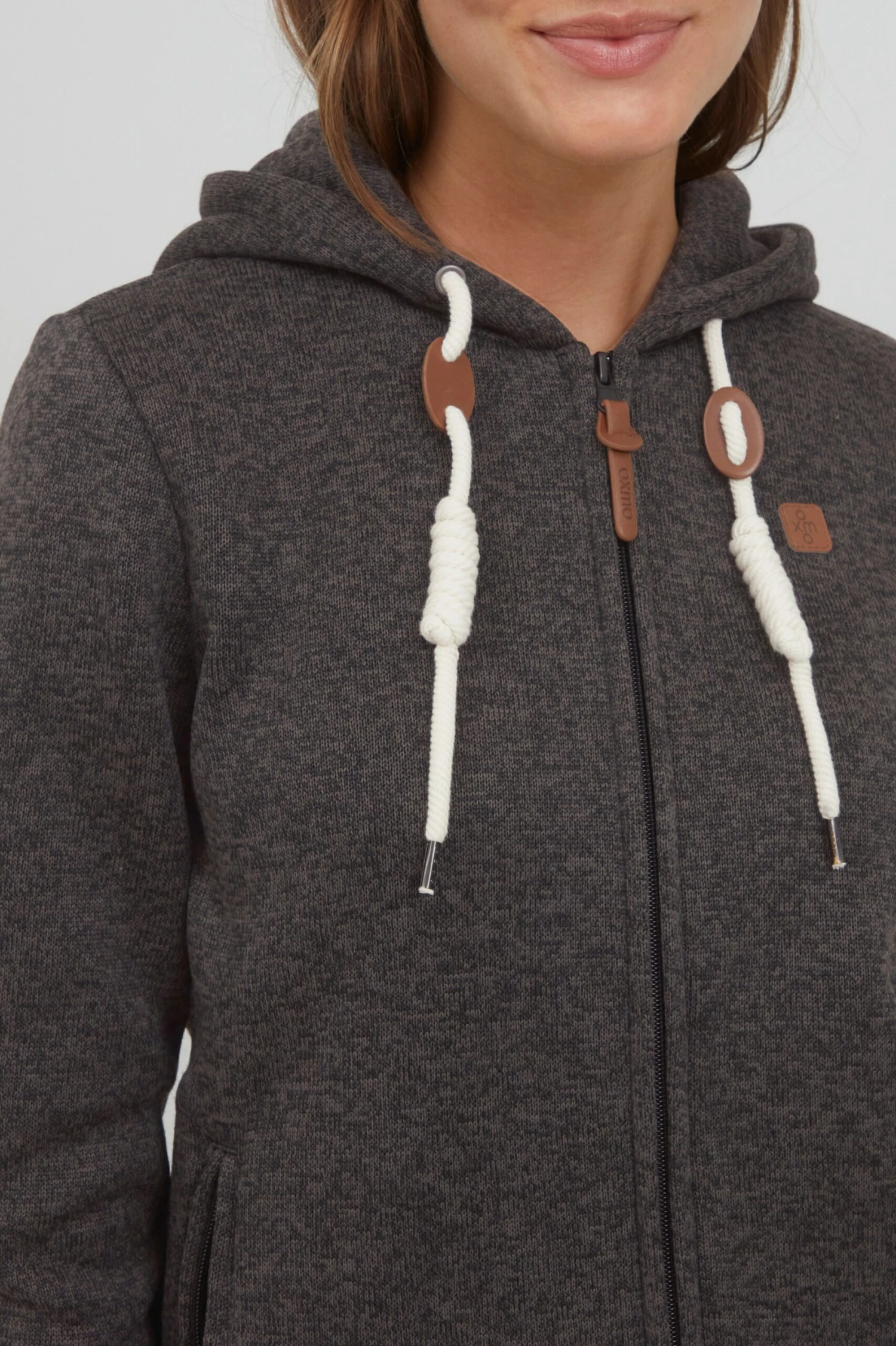 OXMO Sweatjacken Strickfleecejacke Thory Frauen Dunkelgrau / Graumeliert – Bild 5