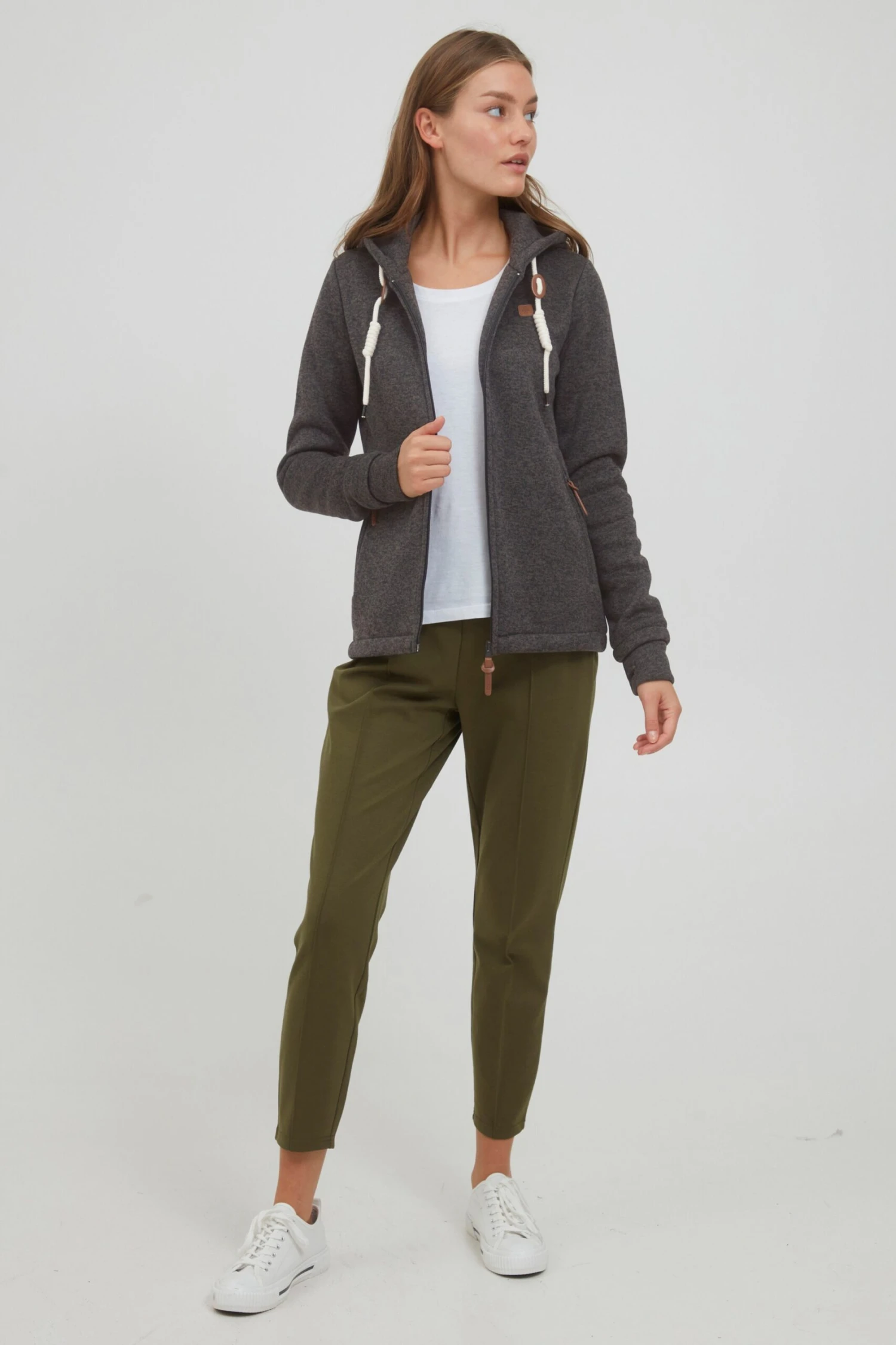 OXMO Sweatjacken Strickfleecejacke Thory Frauen Dunkelgrau / Graumeliert – Bild 3